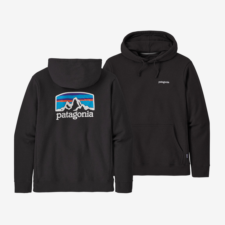 Patagonia Men's Fitz Roy Horizons Uprisal Hoody in Black, Extra Small - Hoodies & Sweatshirts - Recycled Cotton/Polyester/Nylon