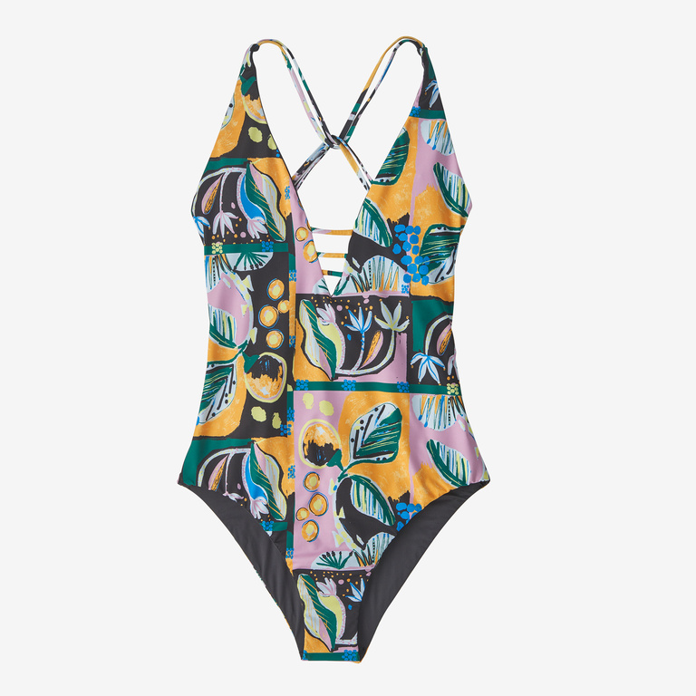 Women Double-Sided Floral One Piece Swimsuits, Reversible Tie