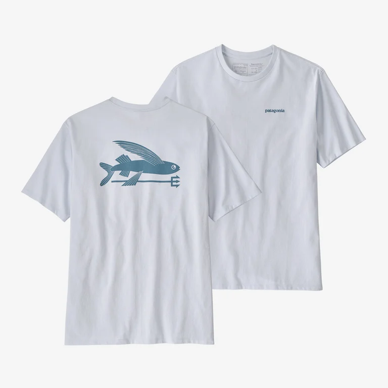 Patagonia Men’s Flying Fish Responsibili-Tee in White, Extra Small - Logo T-Shirts - Recycled Cotton/Polyester