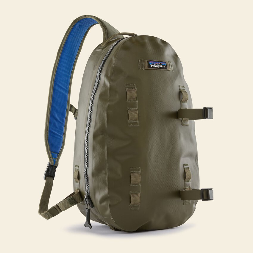Sac de pêche à la mouche en toile cirée et cuir avec fente
