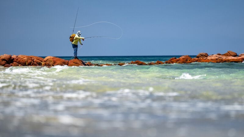 Fly fishing from a rocky coast line